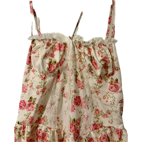 ABEWIP Floral Dress White Pink Lace Trim Corset Cottagecore Sundress Summer‎ S - Picture 5 of 10